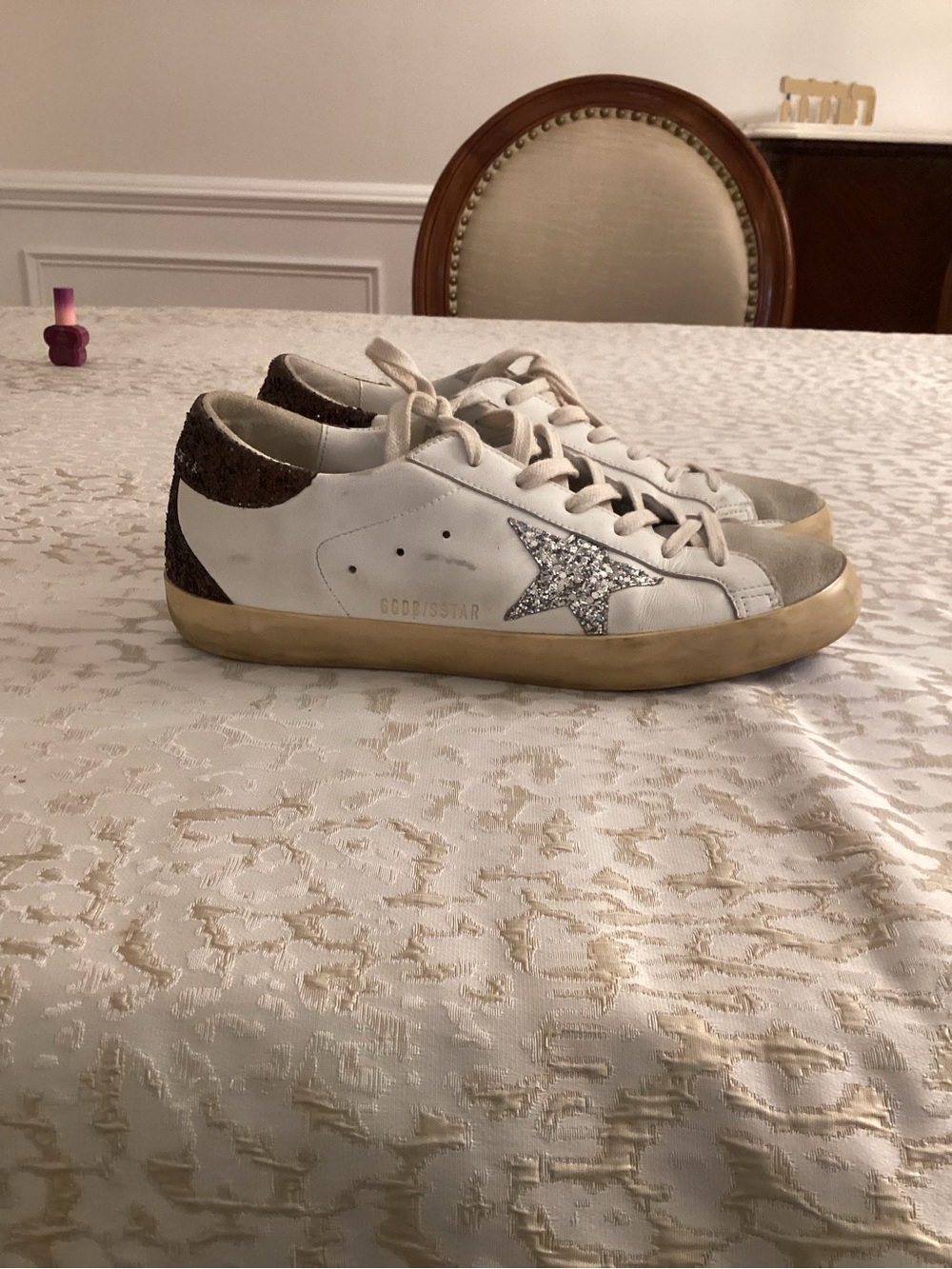 Golden Goose White Sneakers with Silver Glitter Star